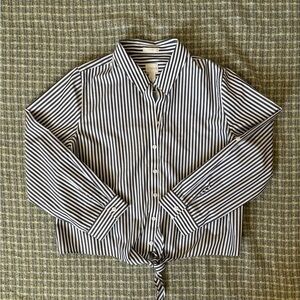 Chico's Black and White Striped Women’s Size 2 Button Down Shirt